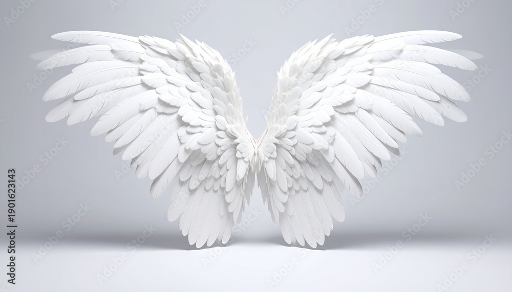 Fototapeta premium Symmetrical White Angel Wings on Gray