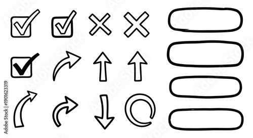 Collection of Hand Drawn Icons and Symbols for Design Projects.