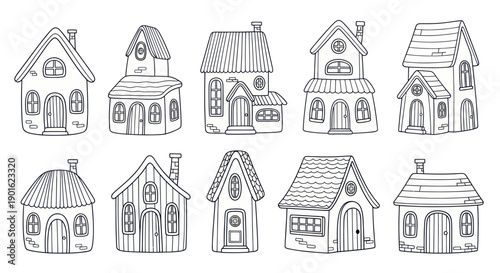 Collection of Hand Drawn Houses in Various Styles and Sizes.