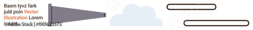 Communication systems, data transfer, cloud computing, information flow, signal processing, tech networks. Shapes and symbols a cone, cloud and horizontal bars. Communication systems and data