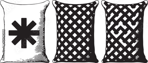 Three sacks of flour with different patterns, essential baking ingredient, food bag