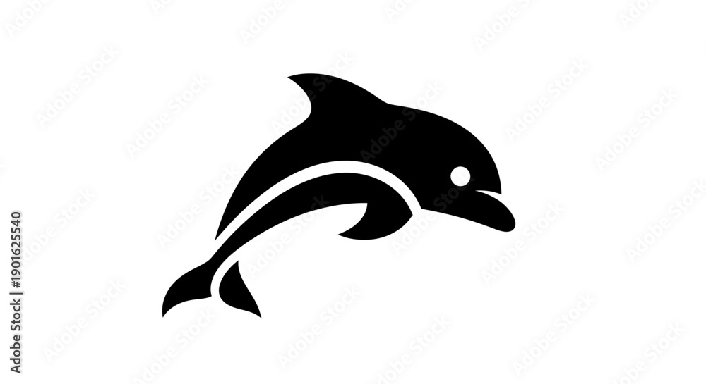 Obraz premium Black dolphin silhouette on white background