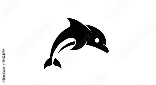 Black dolphin silhouette on white background