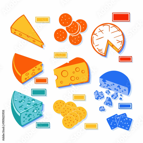 Assortment of Cheeses and Salami Slices.