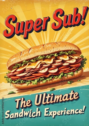 Retro “Super Sub” Sandwich Poster — Vintage Deli Advertisement
