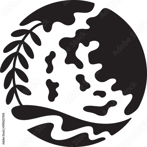 Stylized earth icon with leaves and waves, representing global environmental protection and sustainability efforts