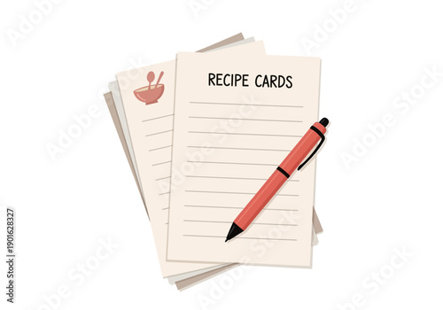 Recipe Card Illustration with Red Pen – Minimal Cooking Template Design