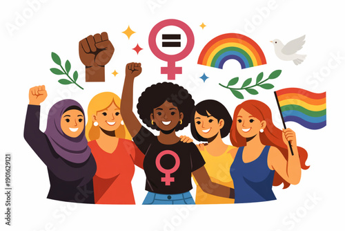 Diverse women united for equality and justice, symbolizing global sisterhood and empowerment