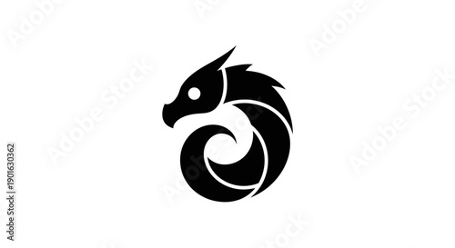 Black dragon silhouette on white background