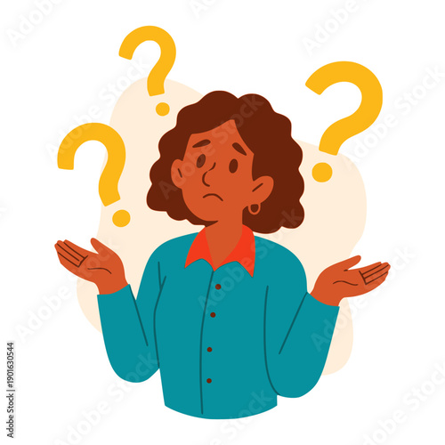 confused woman asking question decision strategy flat color vector illustration template design