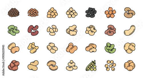 A colorful flat lay of various nuts and seeds arranged in rows on a white background, conveying a natural and earthy mood with world pulses day.