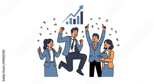 Business Professionals Celebrating Success with Confetti.