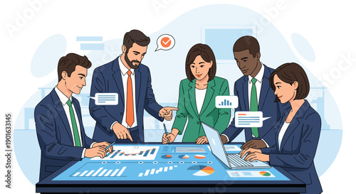 Business Professionals Discussing Data at Meeting Table.