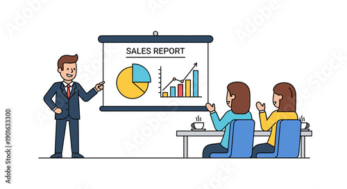 Businessman presenting sales report to colleagues.