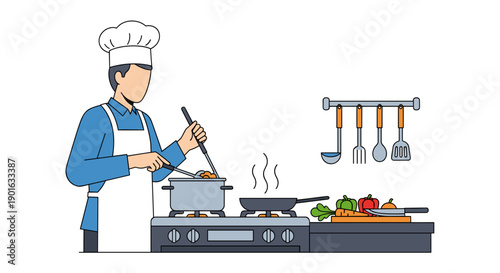 Chef Cooking on a Stovetop.