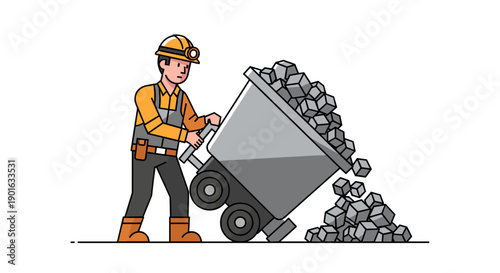 Construction Worker Dumping Rocks from Wheelbarrow.