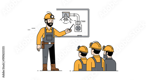 Construction Worker Explaining Plan to Team.