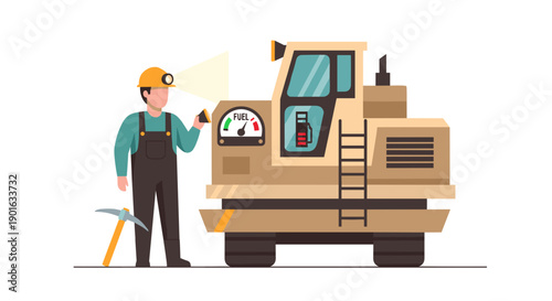 Construction Worker Standing Near Excavator Machine 1.