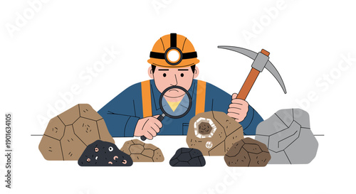 Geologist Examining Rocks with Magnifying Glass.