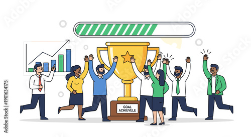 Group of People Celebrating with Trophy.