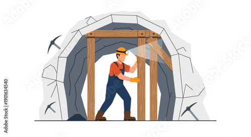 Man in Hard Hat Breaking Rocks.