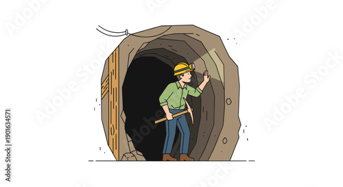 Man in hard hat standing in cave entrance.