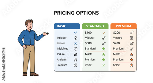 Man presenting pricing options comparison chart.