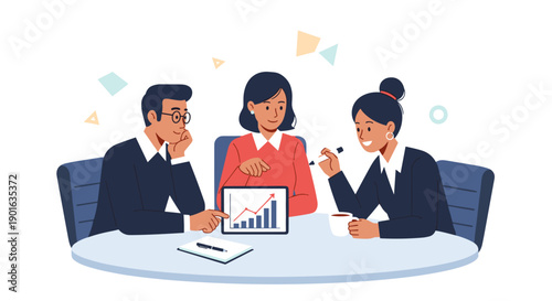 Three Business Professionals Discussing Data Analysis.