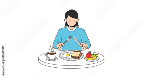 Woman Eating Breakfast Alone at Table.