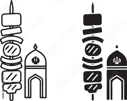  Iran Kebab Skewer in black and white design isolated on white background, illustration