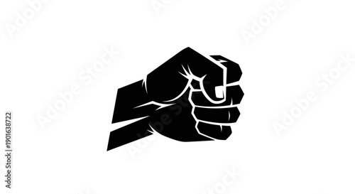 Black fist silhouette on white background
