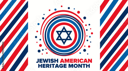 Jewish American Heritage Month vector banner. Star of David in patriotic red, white, and blue colors celebrating US Jewish culture and legacy.
