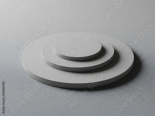 Elegant arrangement of three minimalist gray circular podiums scene