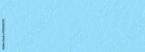 Mulberry paper texture with delicate fibers on light blue background. Pattern of hand made rice paper with particles