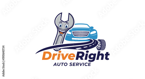 DriveRight Auto Service Logo with Wrench and Car.