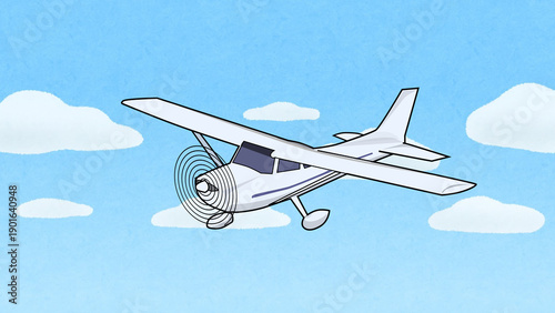 Obraz na płótnie small airplane flying in blue sky with clouds