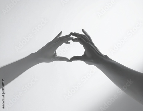 Romantic Hand Heart Symbolism in Minimalist Monochrome Style
