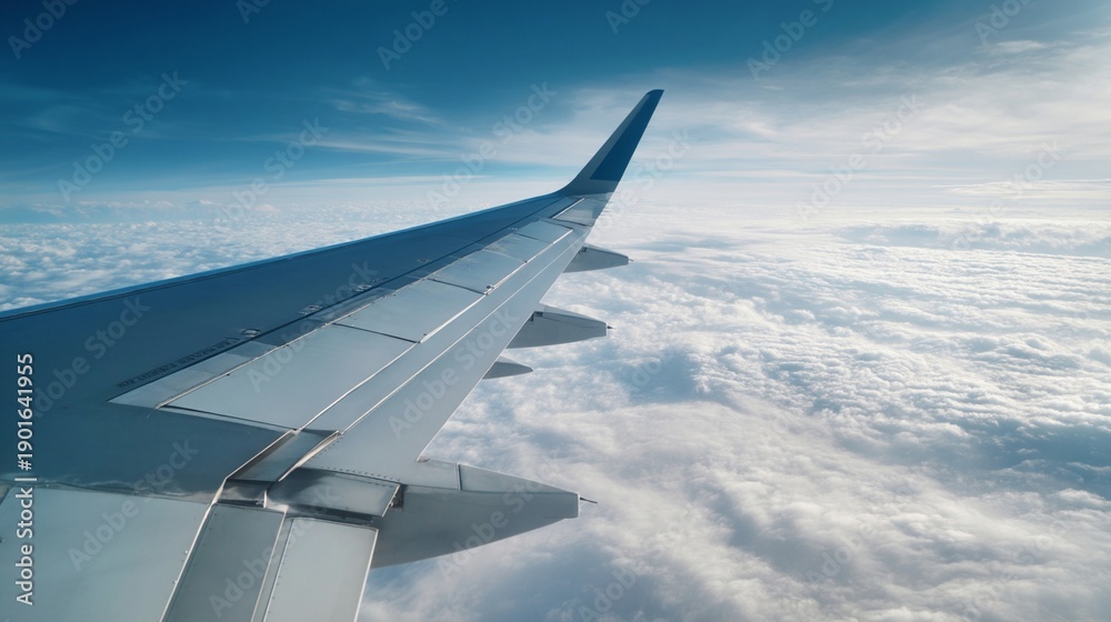 Obraz premium Airplane Wing Above Soft White Clouds / 白い雲海の上を飛ぶ飛行機の翼1