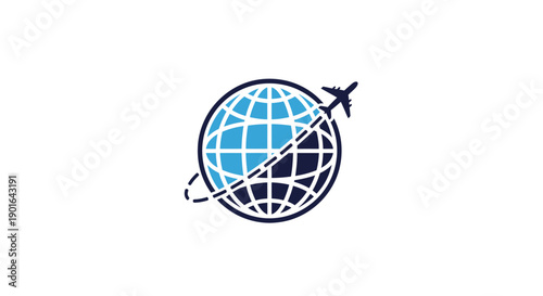Global travel and aviation concept with airplane orbiting the earth.