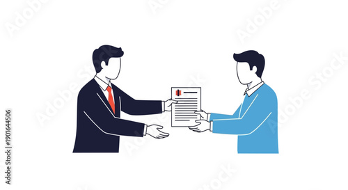 Businessmen exchanging documents, illustrating a deal or agreement