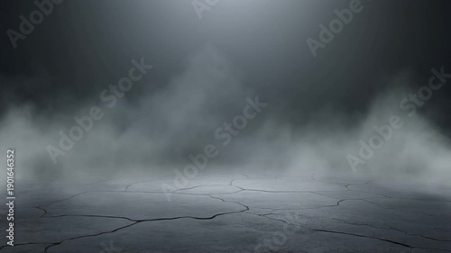 Atmospheric ground with cracks and mist, creating a dramatic and moody scene with an eerie ambiance