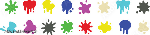 Multicolor Paint Splash and Ink Blot Icons Vector Collection on White Background