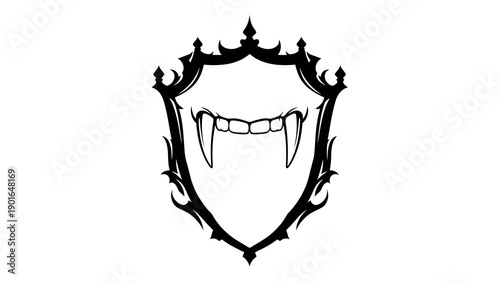 Vampire shield emblem with fangs and thorns