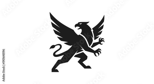 Black griffin silhouette on white background