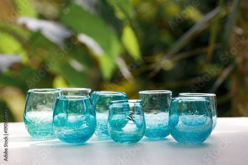Handmade Blue Glass Cups Inspired by the Ocean, Traditional Ryukyu Glass Craft
海をイメージした手作り琉球ガラスのグラス　