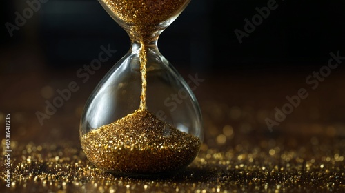 Hourglass with Golden Sand on Wooden Desk / 木製のデスクに置かれた黄金の砂の砂時計6