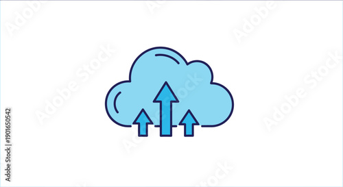 Icon depicting cloud computing and data upload featuring arrows pointing upward elegantly