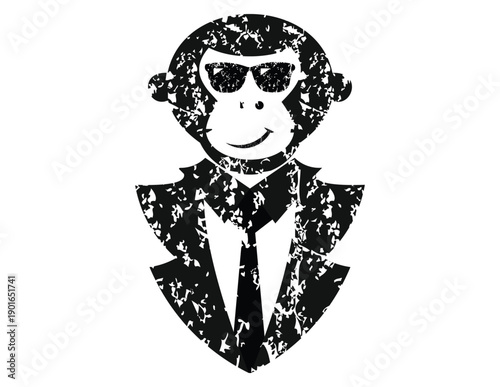 Illustration of a monkey in a suit and tie with sunglasses on a United Kingdom Flag – Union Jack Background