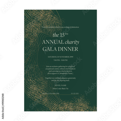 Wallpaper Mural Charity gala dinner invitation features elegant gold stardust and flowing golden lines on a olive green background Torontodigital.ca