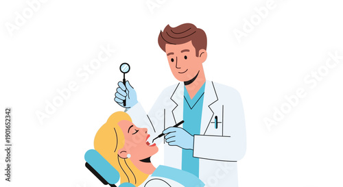 Dentist examining patient with dental tools